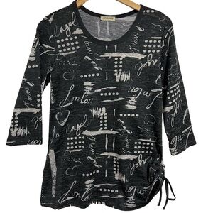 BROCHURE Black and Grey Graphic Pull Side Top, Size Medium-#346